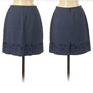 Ann Taylor Floral Embroidered Monochromatic Blue A-line Mini‎ Skirt Sz 6P